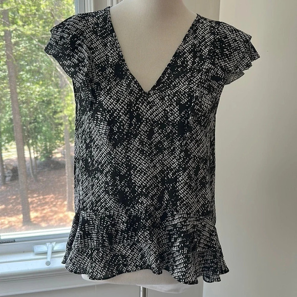 Parker Tops - Parker Ruffle Sleeveless Black & White Blouse, Size Small, NWT